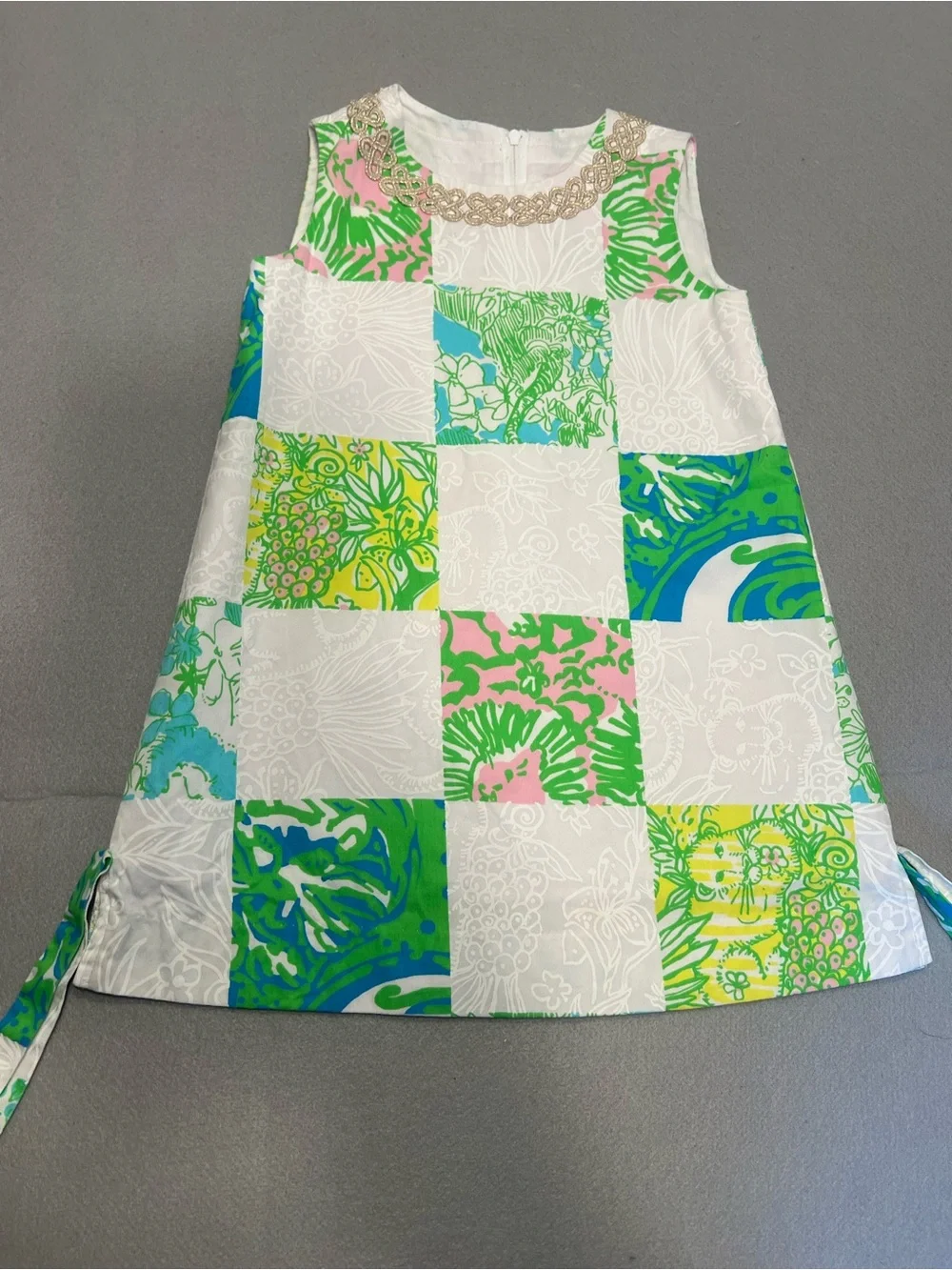 Lilly Pulitzer Girl Size 4 Lioness Patch LITTLE CLASSIC SHIFT Dress Gold Lace
